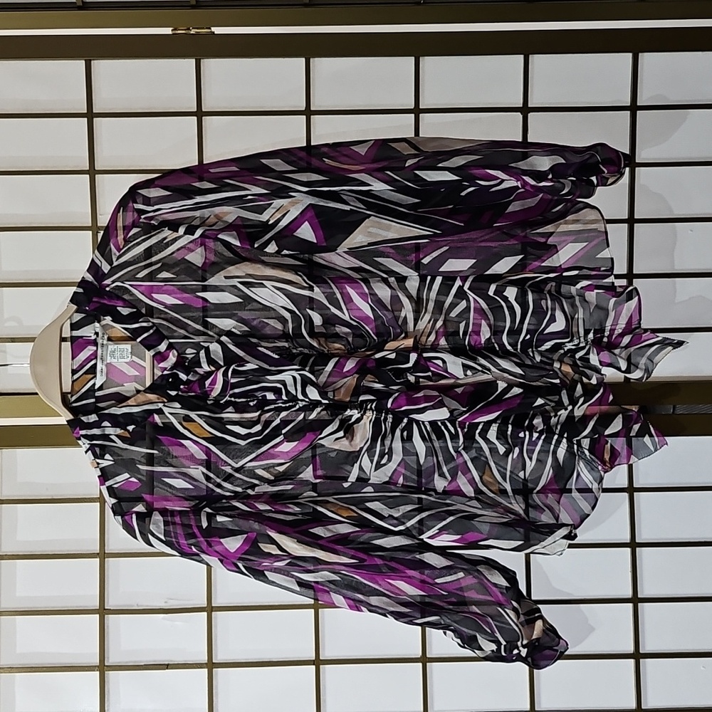 Diane Von Furstenberg Silk Graphic Designer Top Unique Size 12